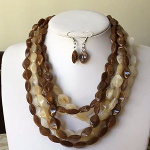 Multi brown and natural color necklace earring set